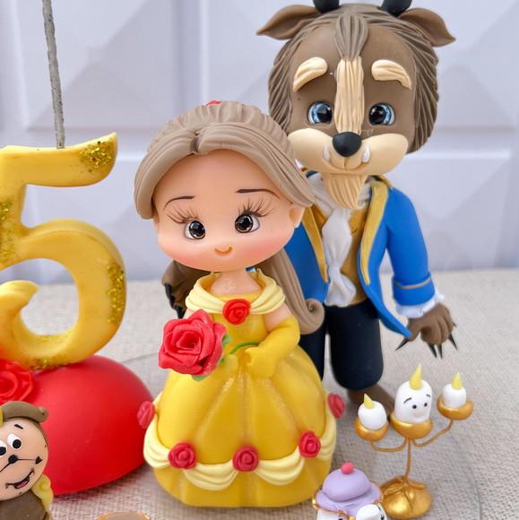 Topo de Bolo Bela e a Fera em Biscuit Personalizado