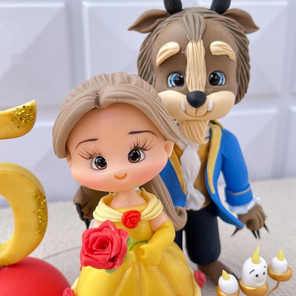Topo de Bolo Bela e a Fera em Biscuit Personalizado