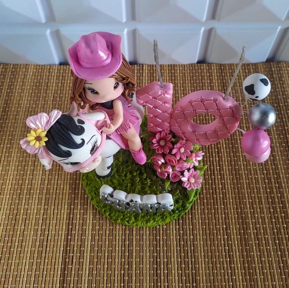 Topo de Bolo Boiadeira / Fazendinha Rosa