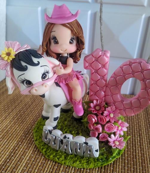 Topo de Bolo Boiadeira / Fazendinha Rosa