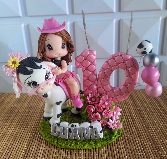 Topo de Bolo Boiadeira / Fazendinha Rosa