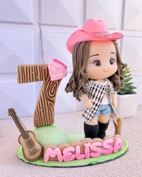 Topo de Bolo Boiadeira Fazendinha Menina Biscuit Personaliza