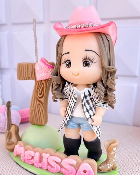 Topo de Bolo Boiadeira Fazendinha Menina Biscuit Personaliza