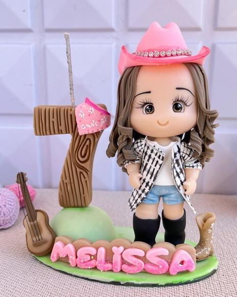 Topo de Bolo Boiadeira Fazendinha Menina Biscuit Personaliza