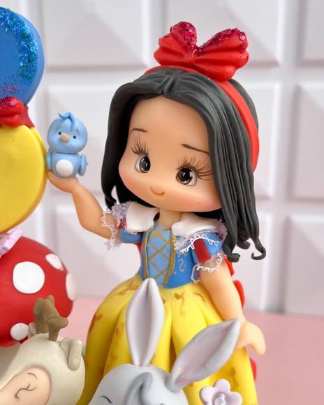 Topo de Bolo Branca de Neve Luxo Personalizado em Biscuit