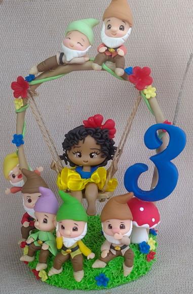 Topo de Bolo Branca de Neve no Balanço