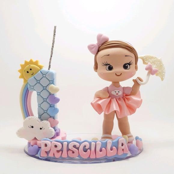 Topo de Bolo Chuva de Amor em Biscuit