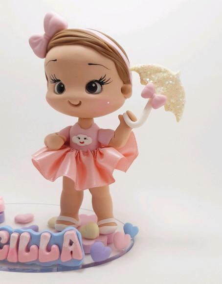 Topo de Bolo Chuva de Amor em Biscuit