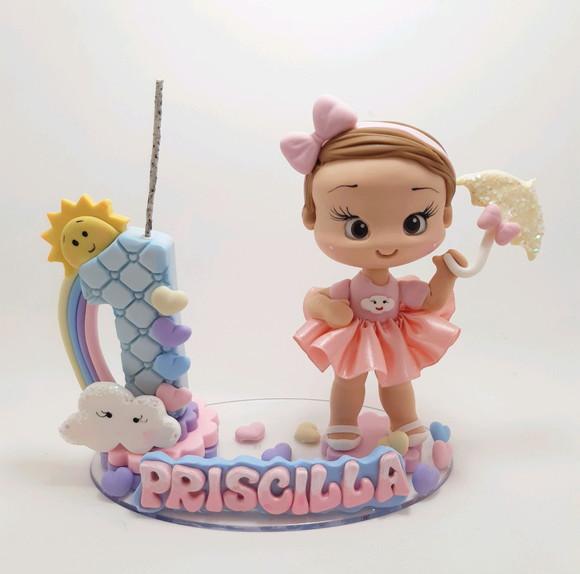 Topo de Bolo Chuva de Amor em Biscuit