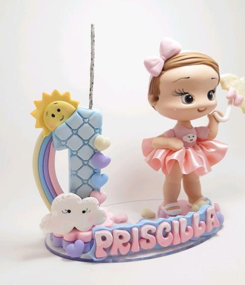 Topo de Bolo Chuva de Amor em Biscuit