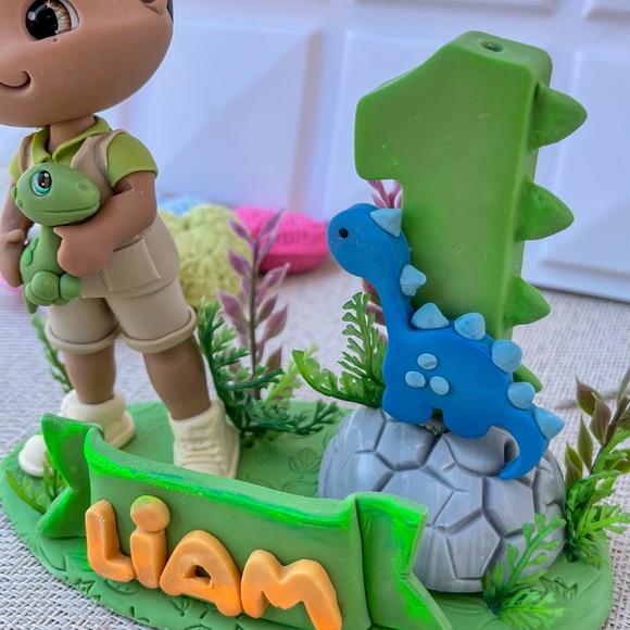 Topo de Bolo Dinossauro Baby Personalizado em Biscuit