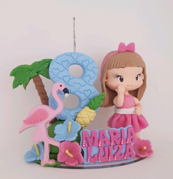 Topo de Bolo Flamingo/tropical em Biscuit