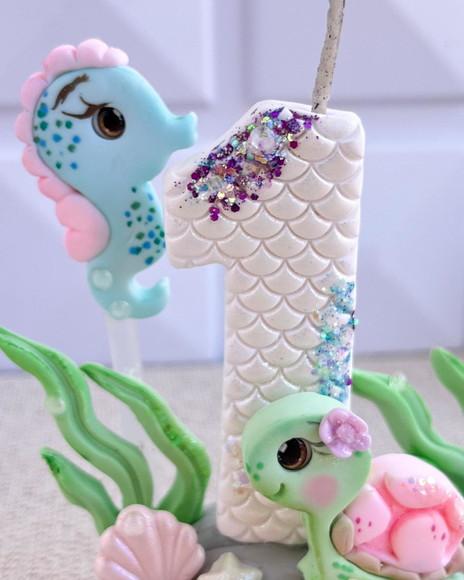 Topo de Bolo Fundo do Mar Biscuit Vela Personalizada