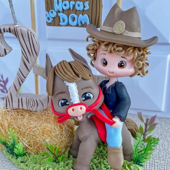 Topo de Bolo Haras Cavalo Personalizado em Biscuit | Festa