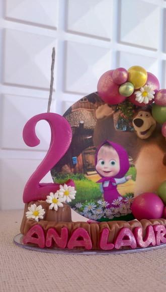 Topo de Bolo Menina e Urso em Biscuit