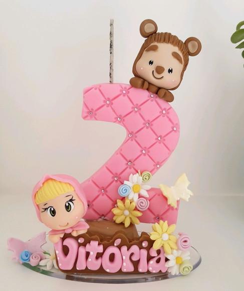 Topo de Bolo Menina e Urso em Biscuit