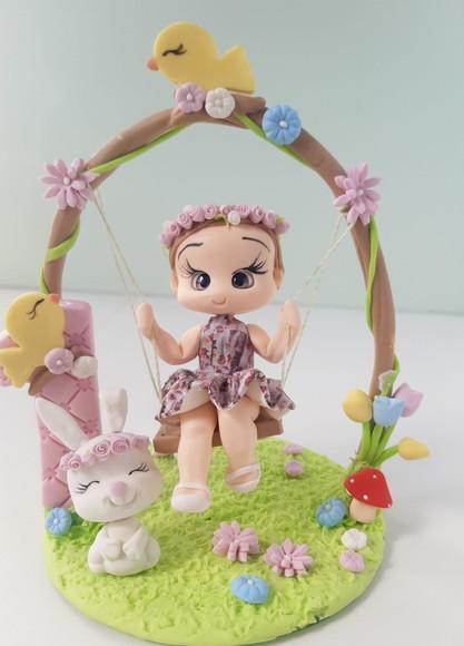Topo de Bolo Menina no Balanço
