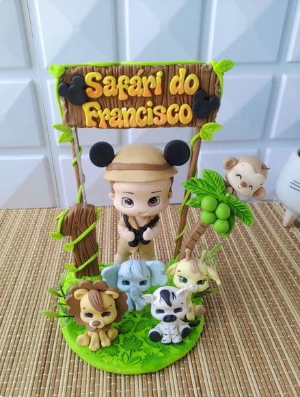 Topo de Bolo Safari em Biscuit
