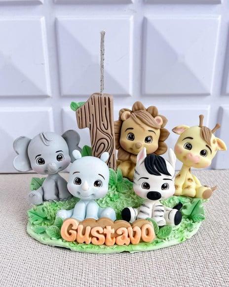 Topo de Bolo Safari Luxo Biscuit Personalizado Nome Idade