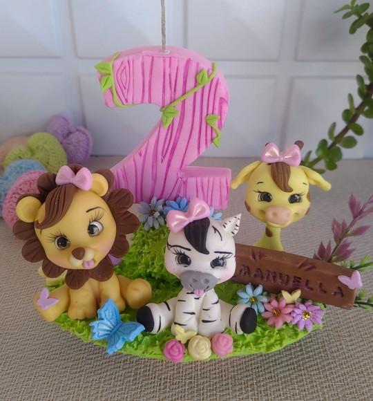 Topo de Bolo Safari Rosa em Biscuit