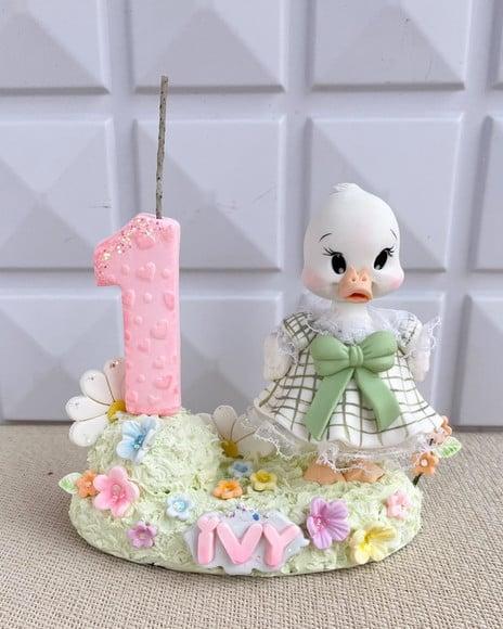 Topo de Bolo Vela Patinha Biscuit Personalizado Luxo