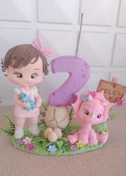 Topo de Bolo/vela Dinossauro Menina Personalizado