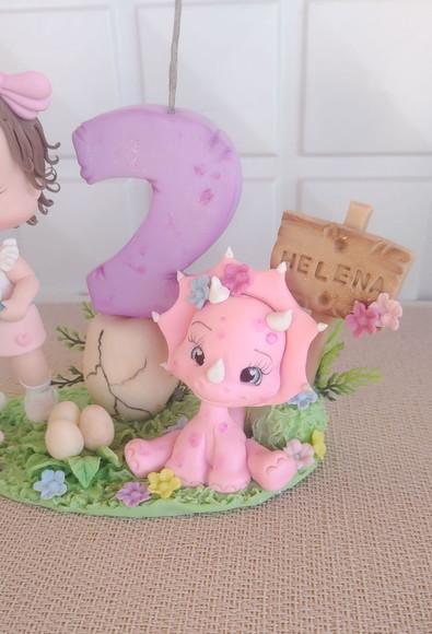Topo de Bolo/vela Dinossauro Menina Personalizado