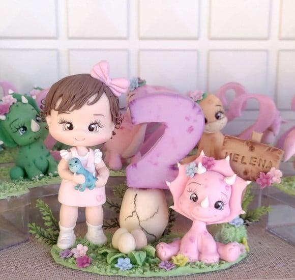 Topo de Bolo/vela Dinossauro Menina Personalizado