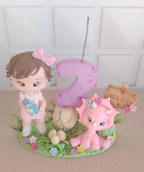 Topo de Bolo/vela Dinossauro Menina Personalizado