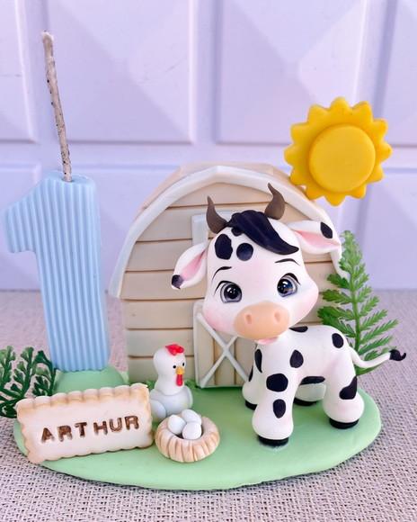 Vela Fazendinha Biscuit Vaca Celeiro Personalizada Nome Idad