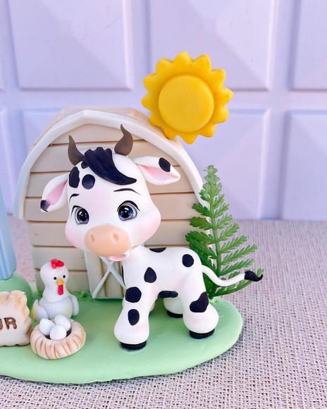 Vela Fazendinha Biscuit Vaca Celeiro Personalizada Nome Idad