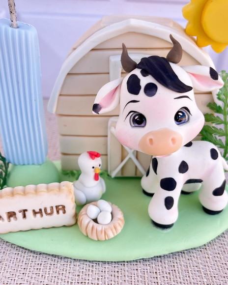 Vela Fazendinha Biscuit Vaca Celeiro Personalizada Nome Idad
