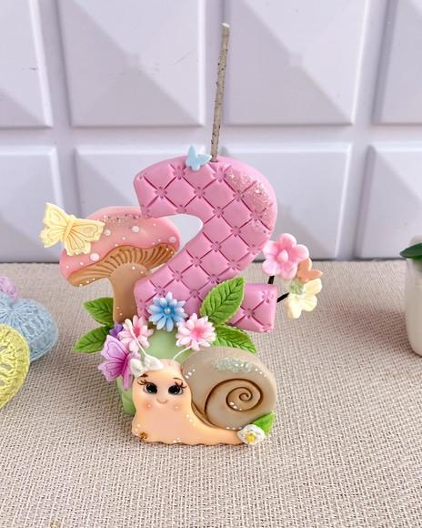 Vela Jardim Encantado Biscuit Caracol Flores Nome Idade