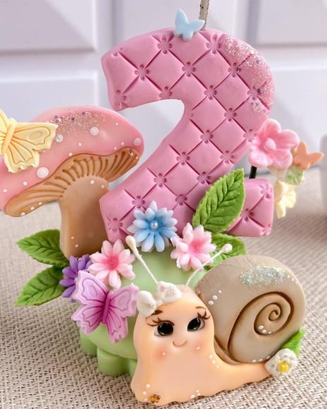 Vela Jardim Encantado Biscuit Caracol Flores Nome Idade