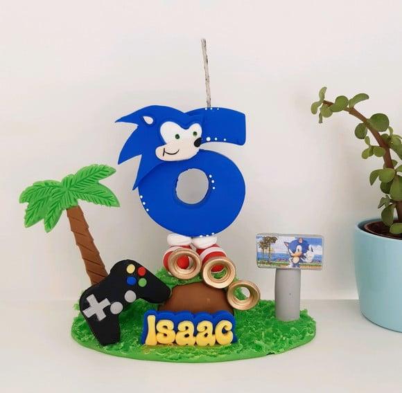 Vela Sonic Personalizada em Biscuit