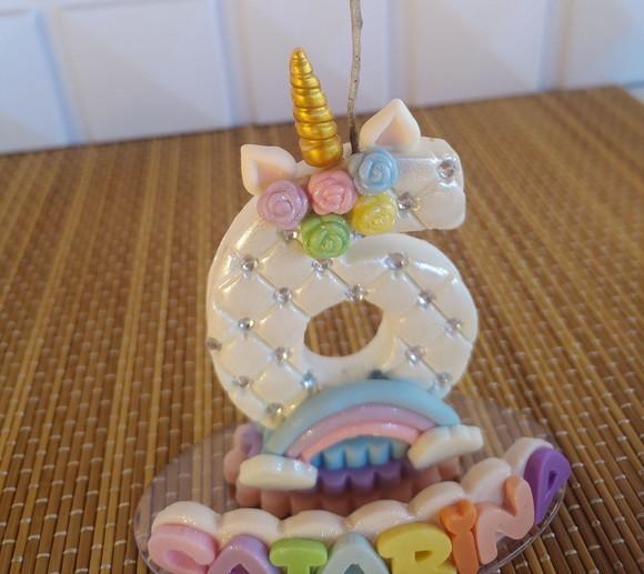 Vela Unicórnio | Topo de Bolo Unicornio | Vela de Biscuit