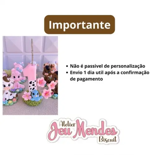 Kit 10 Lembrancinhas + Vela 1 Ano Biscuit | Fazendinha Rosa