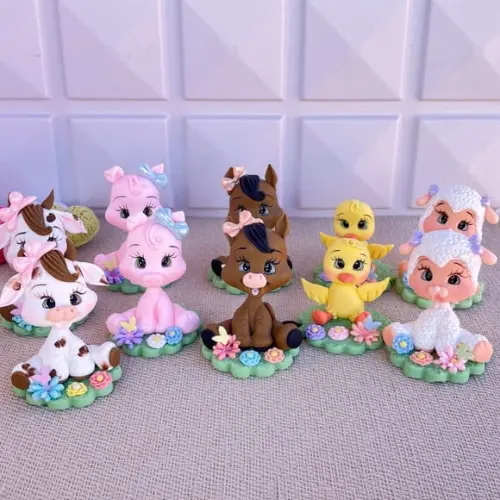 Kit 10 Lembrancinhas + Vela 1 Ano Biscuit | Fazendinha Rosa