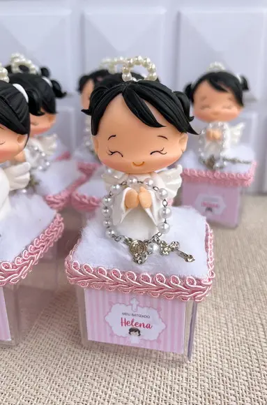 Lembrancinha Batizado Anjinha Biscuit Caixa com Terço