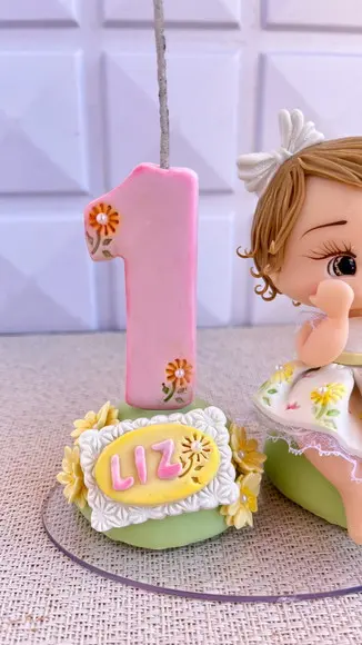 Topo de Bolo 1 Ano Personalizado Menina Margaridas Girassol