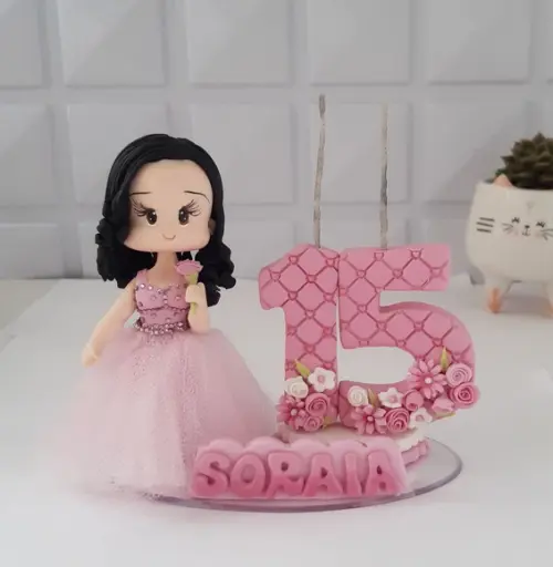 Topo de Bolo 15 Anos em Biscuit