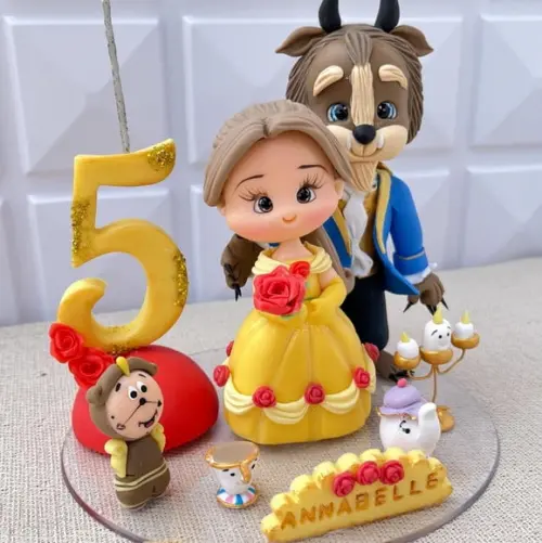 Topo de Bolo Bela e a Fera em Biscuit Personalizado