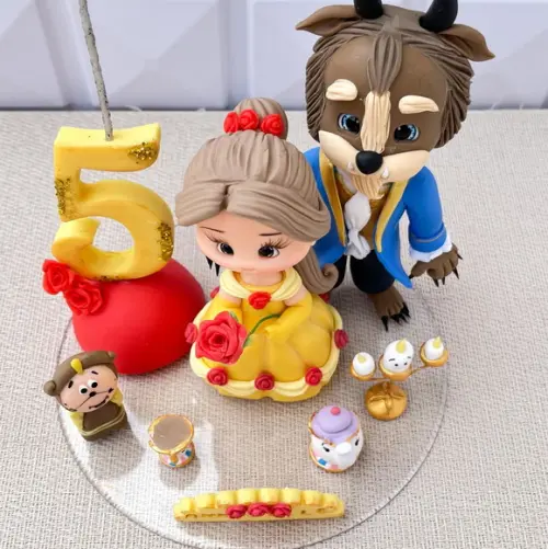 Topo de Bolo Bela e a Fera em Biscuit Personalizado