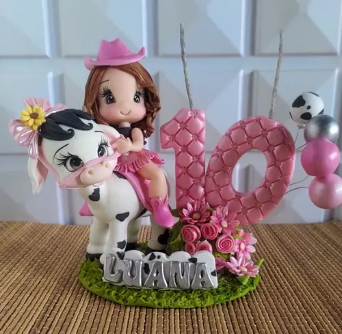 Topo de Bolo Boiadeira / Fazendinha Rosa