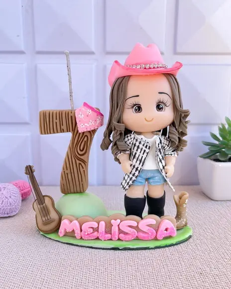 Topo de Bolo Boiadeira Fazendinha Menina Biscuit Personaliza