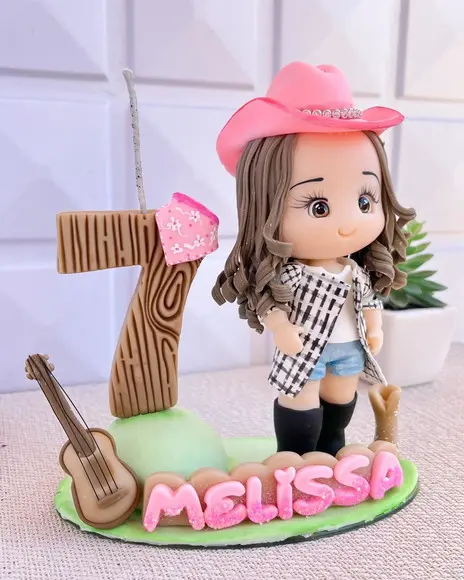 Topo de Bolo Boiadeira Fazendinha Menina Biscuit Personaliza