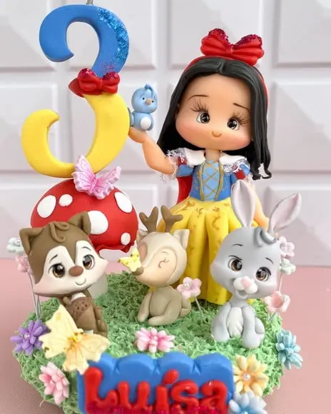 Topo de Bolo Branca de Neve Luxo Personalizado em Biscuit