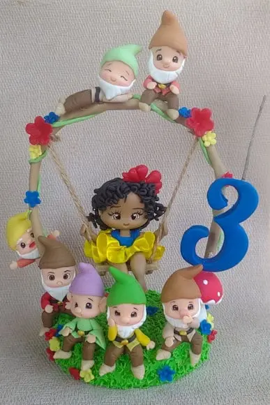 Topo de Bolo Branca de Neve no Balanço