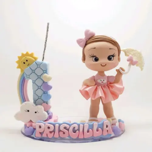 Topo de Bolo Chuva de Amor em Biscuit
