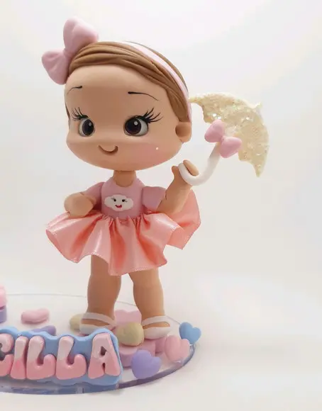 Topo de Bolo Chuva de Amor em Biscuit
